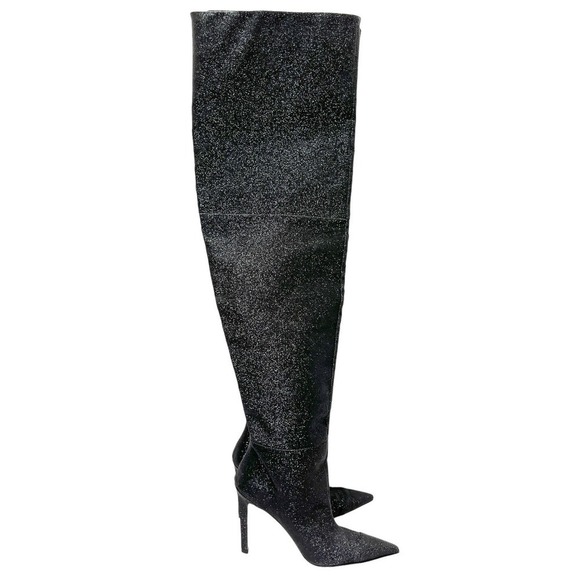 Good American NEW Slouch Over the Knee Black Glitter Stiletto Heel Boots 7 - Picture 8 of 13